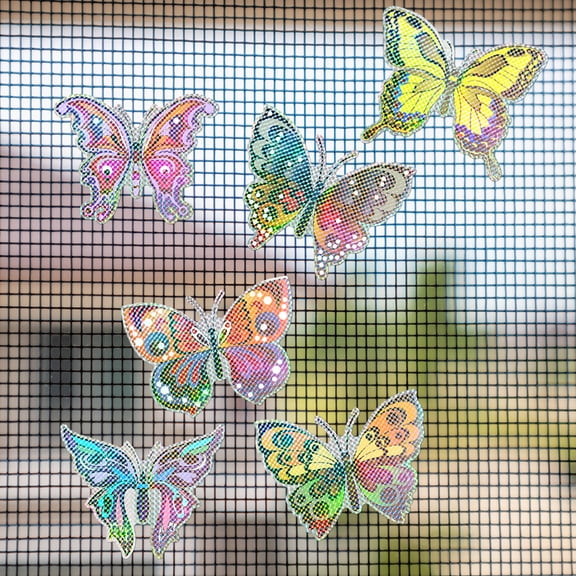 6Pcs Butterfly Pattern Magnetic Screen Mesh Patches for Windows & Doors, Self-Adhesive Repair Stickers for Screens Tears and Holes, No Tools, Decorative Bird Strike Prevention
