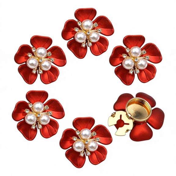 6Pcs Button Covers, Floral Pearl with Fancy Design, Rhinestone Button Covers for Dress, Tuxedo, Blouses, Party, Wedding(Red)