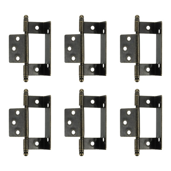6Pcs Cabinet Hinge Full Inset, 3.4x0.8Inch Partial Wrap Long Hinge, Bronze