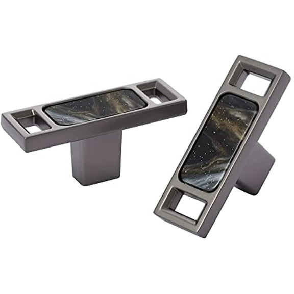 6Pcs Cabinet Knobs Pull Handles T bar Zinc Alloy and Imitation Marble Modern Minimalist Style, for Kitchen Bathroom Dresser Drawer