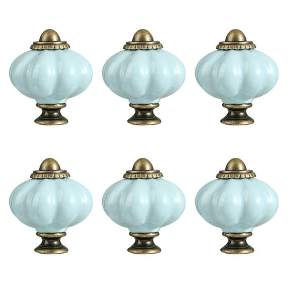 6Pcs Cabinet Pull Ceramic Dressers Knob Pumpkin Shape Drawer Pulls Handles