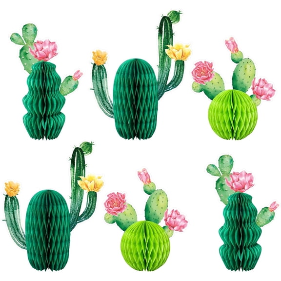 6Pcs Cactus Honeycomb Table Centerpieces Pink Yellow Flowers Bloom Summer Hawaiian Luau Party for Mexican Party Decorations Fiesta Cinco De Mayo Birthday Baby Shower, 3 Design