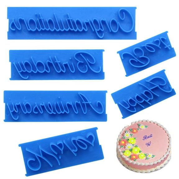 6Pcs Cake Mold Words Stamp, Happy Birthday Best Wishes Congratuation Anniversary Handwritten Letter Cutter Set for DIY Cake Cookies Pastry