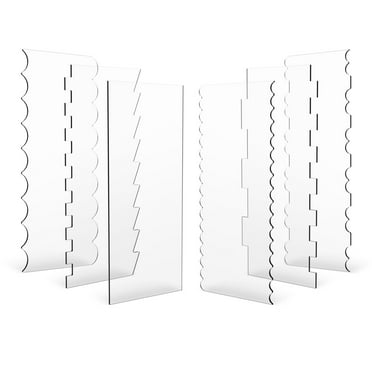 6Pcs Cake Scraper Set Acrylic Cake Edge Smoother Tool with 11 Patterns Cake Decorating Contour Scraper Cake Stripes Edge Contour Comb Effortless to Clean for Mousse Butter Cream Cake Decoration