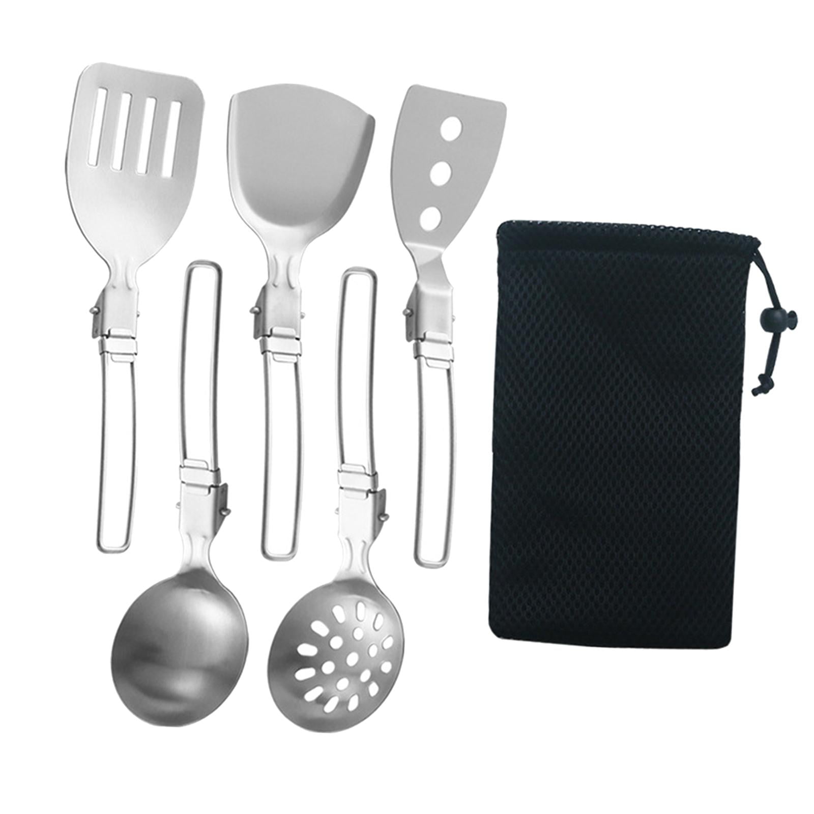6Pcs Camp Cooking Utensil Set, Cookware ,304 Stainless Steel Grilling ,Portable Camping chen Utensil Set for RV, Hiking Camping Parties
