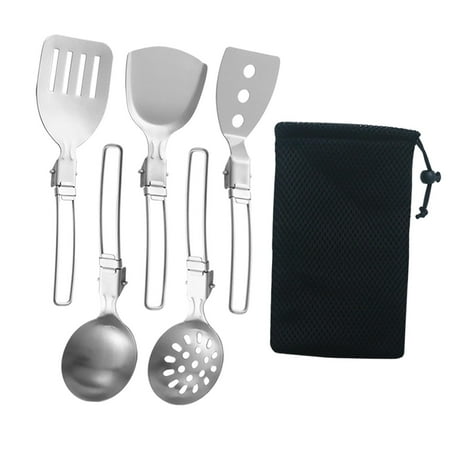 6Pcs Camp Cooking Utensil Set, Cookware ,304 Stainless Steel Grilling ,Portable Camping chen Utensil Set for RV, Hiking Camping Parties