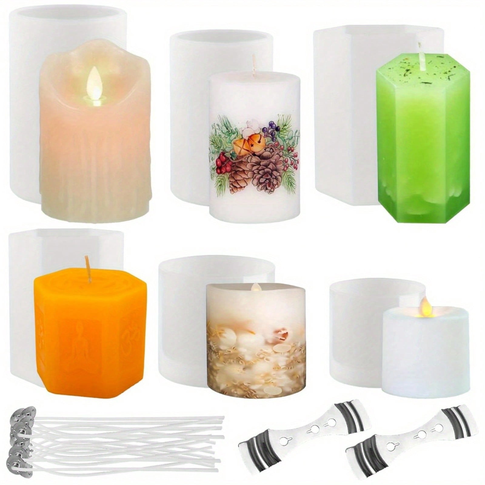 6Pcs Candle Molds for Candle Making, Hexagon Shaped Candle Molds, Silicone Cylinder Light Resin Molds, Pillar Candle Making Mold Set for Handmade Candle DIY Craft Home Decor Gift