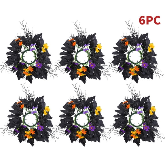 YIBONIKA 6-Piece Candle Rings Wreath with Artificial Maple Leaf Sunflowers, Halloween Home Decor