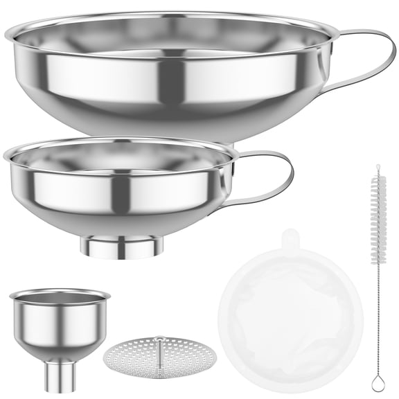6Pcs Canning Funnel with Strainer for Wide and Regular Mason Jars - Wide-Mouth Funnels for Kitchen Use - Canning Supplies Kit - Stainless Steel -(Small and Large)