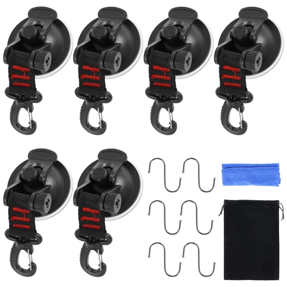 6Pcs Car Tent Suction Cups Hooks Heavy Duty Suction Cups Anchor with Hooks Strong Suction Cup Hooks Tent Hooks Portable Suction Cup Hook Car Camping Accessories for Car Camping