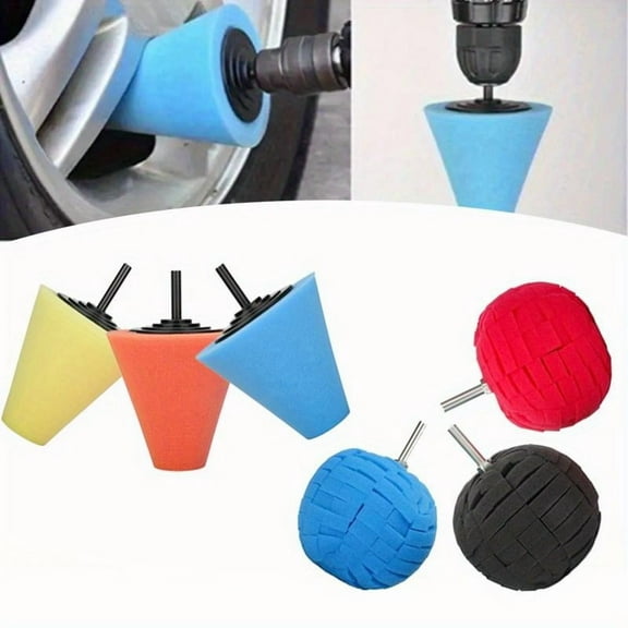 6Pcs Car Wheel Hub Drill Buffing Sponge Pads Kit,3 inch Shank Polishing Pads for Wheel Hub Cleaning,Auto Cone Metal Polish Buffing Polishing Ball,Tools & Hardware