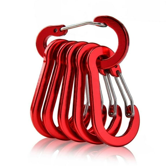 Yucurem 6Pcs Carabiner Spring Snap Clip D Shape Buckle Hiking Backpacking Tools (Red) Outdoor Camping Tools