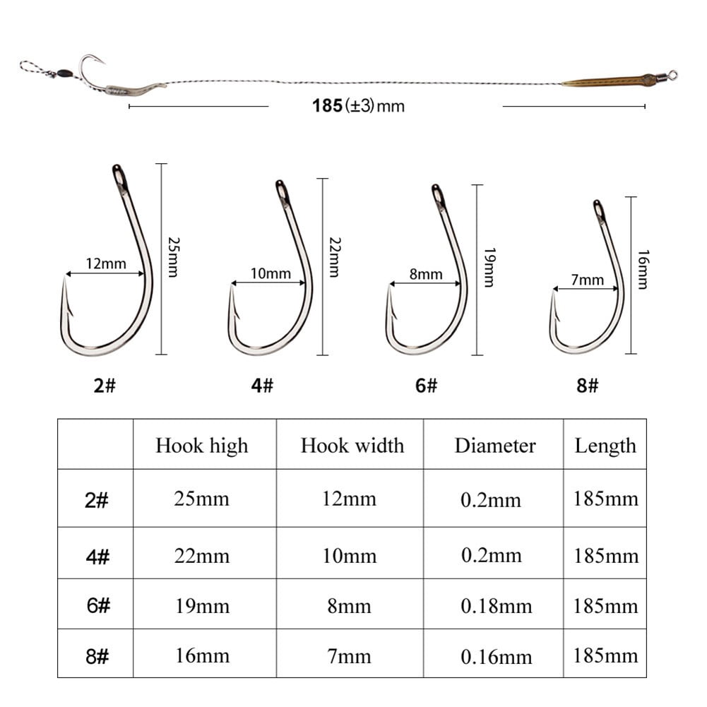 6Pcs Carp Fishing Hair Rigs Curved Barb Leader Hooks With Boilie Bait ...