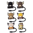 6Pcs Cartoon Cow Shape Straw Hat Cover Straw Plug Adorment Practical ...