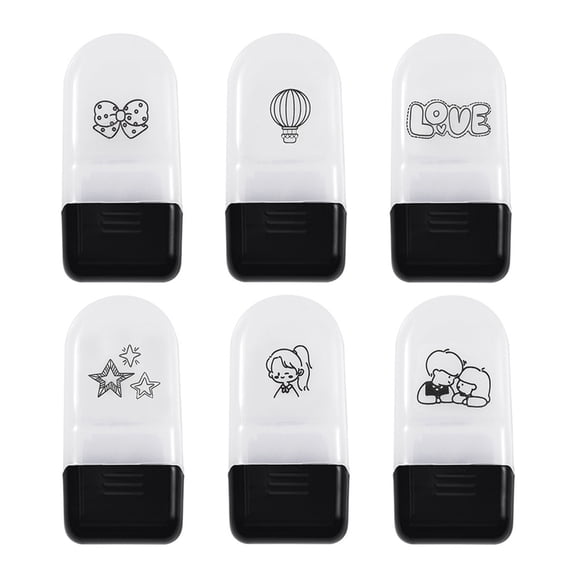 6Pcs Cartoon Roller Stamp For Kids Student Card Making Scrapbooking Journal