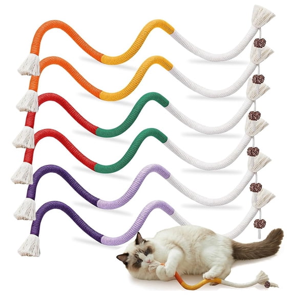 6Pcs Cat Chew Ropes, 23.6inch, Cat Toys for Indoor Cats with Natural Gall Fruit, Interactive Cat Rope Toys