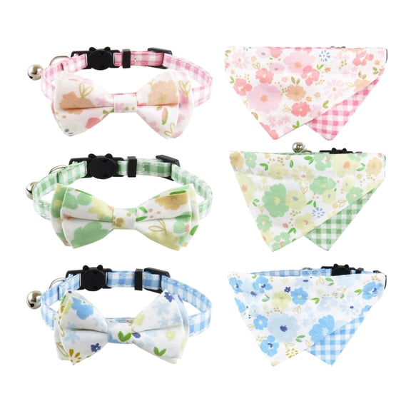 6Pcs Cat Collars With Bow Tie and Bell,Pet Drool Bibs,Breakaway Adjustable 8-11inch Cat Bow Tie Collars,Cute Valentines Kitten Collar For Pet Cats Kittens
