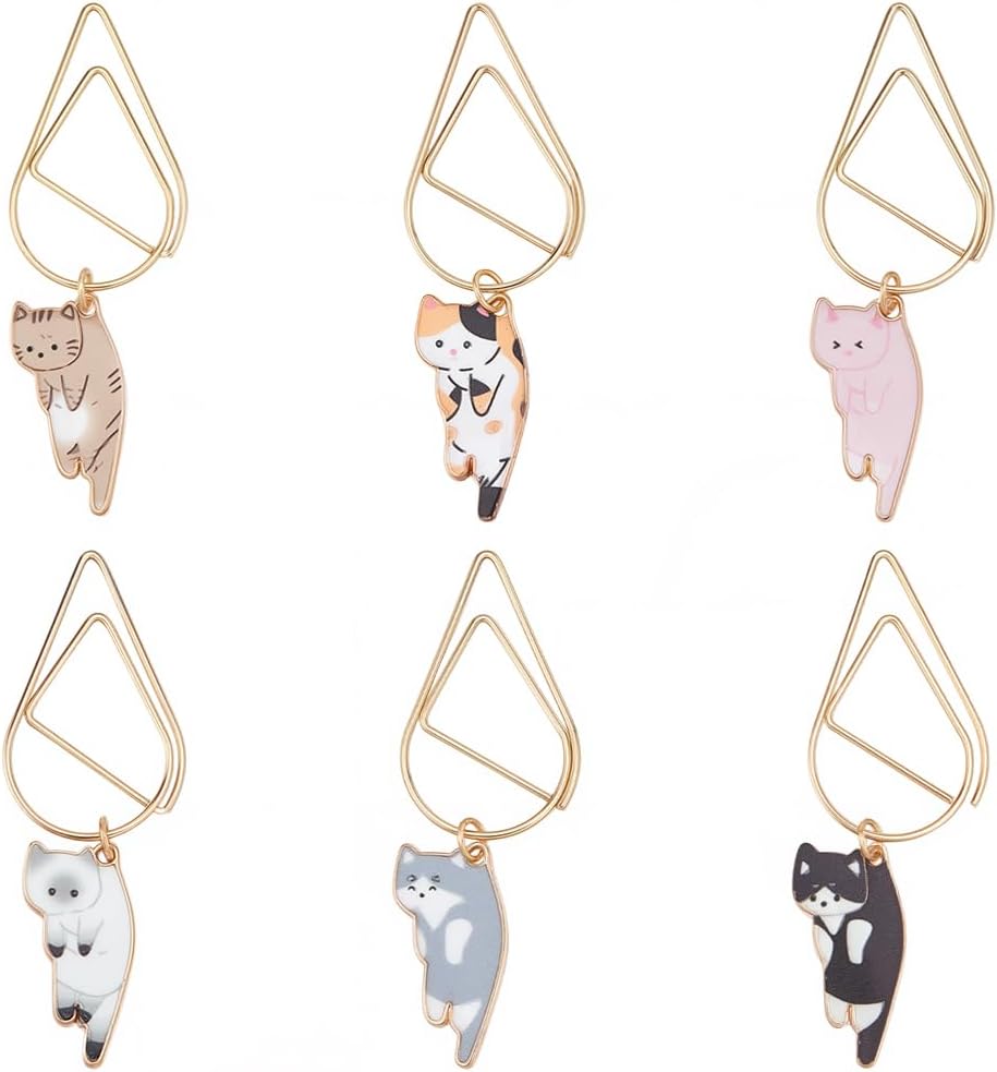 6Pcs Cat Paper Clip Book Mark Small Metal Bookmark Clips Page Markers ...