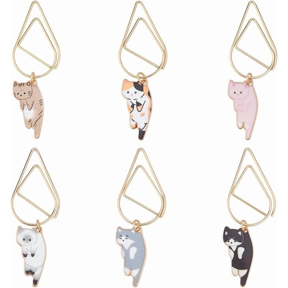 6Pcs Cat Paper Clip Book Mark Small Metal Bookmark Clips Page Markers Decorative Paperclips with Charms Journaling Paper Clamps