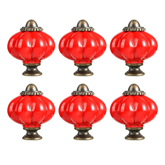 6Pcs Ceramic Pumpkin Cabinet Knobs, Kitchen Drawer Pulls Handles for Wardrobe Cupboard Furniture Hardware