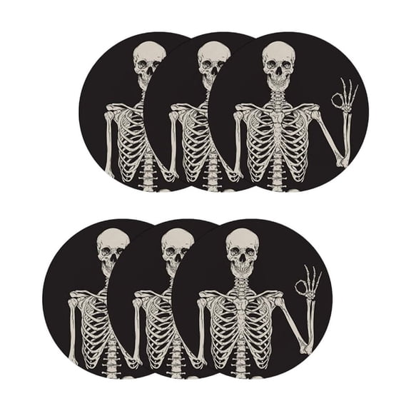 6Pcs Ceramic Stone Coasters Cup Coasters Skeleton Pattern Drink Coasters Cup Mats Pad Table Round Cup Mats