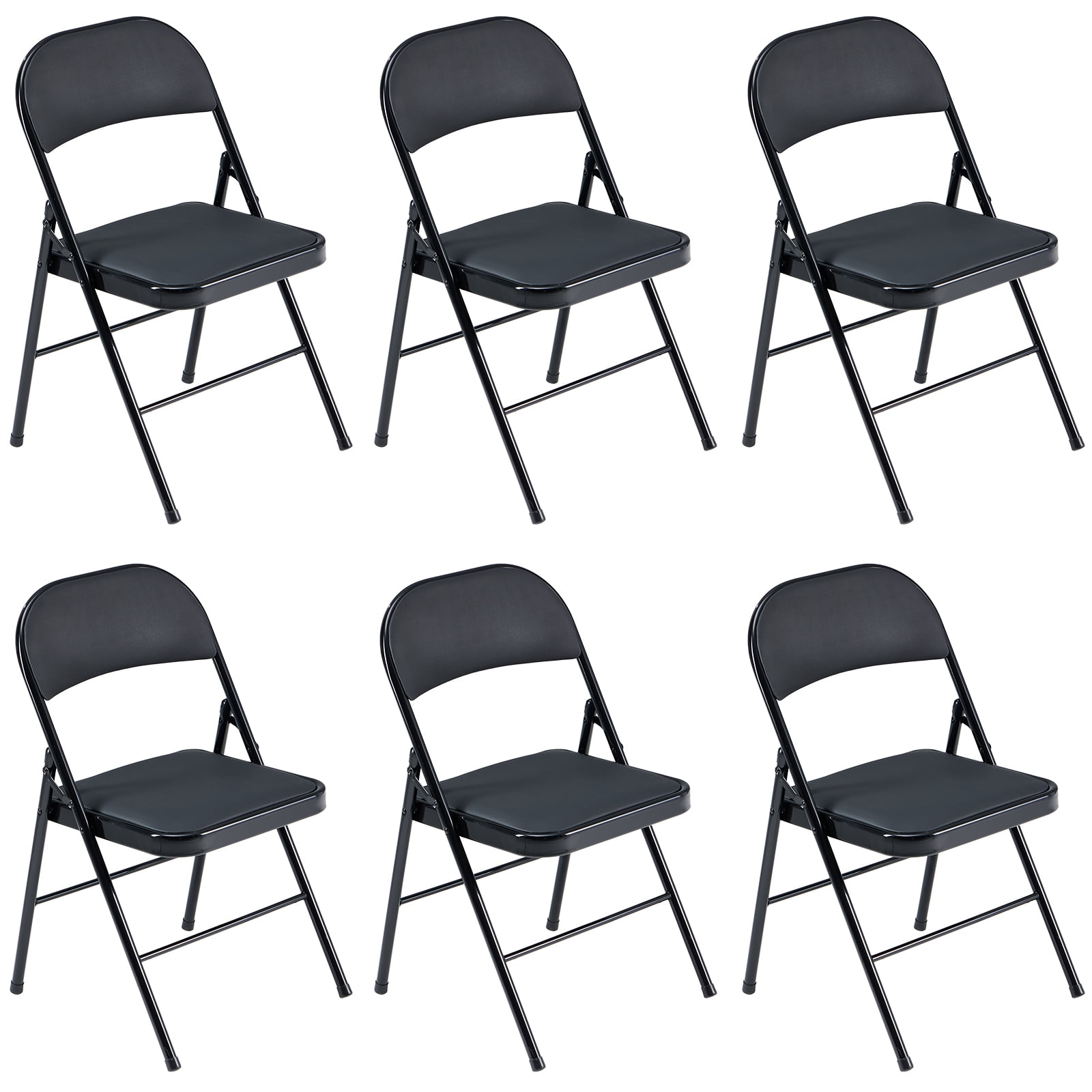 6Pcs Chairs, Foldable Iron \u0026 PVC Chairs for Convention \u0026 Exhibition Black