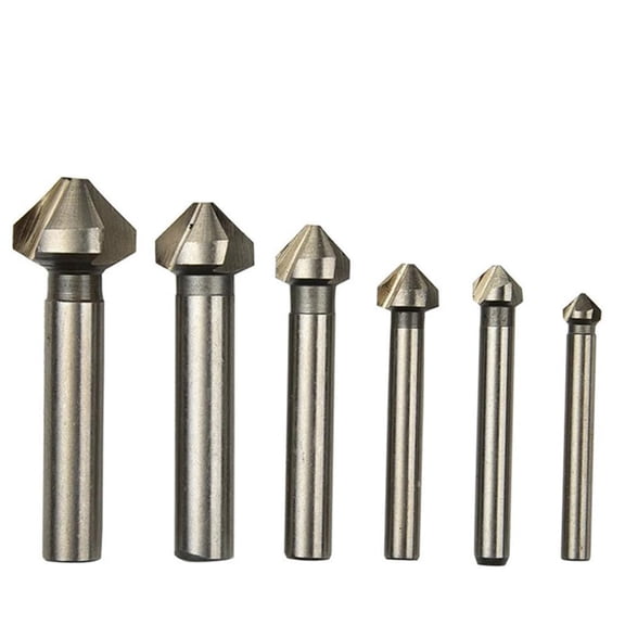 6Pcs Chamfering End Mill Tool High Speed Steel Titanium-Coated 3 Flute 90 Degree Countersink Drill Bit Set