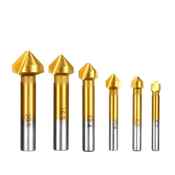 6Pcs Chamfering End Mill Tool High Speed Steel Titanium-Coated 3 Flute 90 Degree Countersink Drill Bit Set