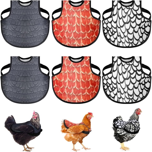 6Pcs Chicken Saddles for Hens, Adjustable Hen Aprons for Back Feather Protection, Waterproof Chicken Vest Jacket for Poultry, Fits Small to Medium Hens (3 Colors)