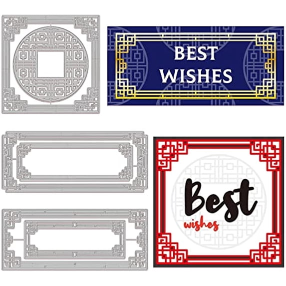 6Pcs Chinese Frame Cutting Dies Metal Square Round Lace Frames Die Cuts Embossing Stencils Template