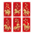 thumbnail image 1 of 6Pcs Chinese New Year Red Envelopes For Year Of The Horse 2026 - Gold Foil Horse Designs With Lucky Messages, Red Traditional Hongbao For Spring Festival, Lunar New Year Gifting,, 1 of 5