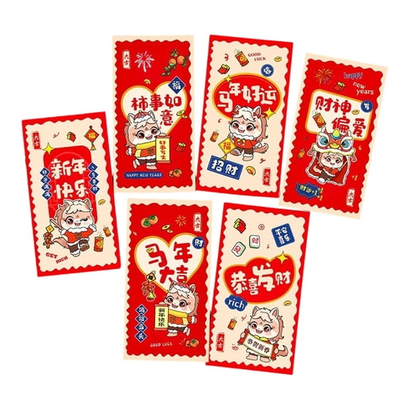 6Pcs Chinese Red Envelopes, Cute New Year of Envelope Red Pocket, 2026 Lunar New Year Horse Money Packet Hong Bao for Spring Festival Wedding Birthday Supplies (E)