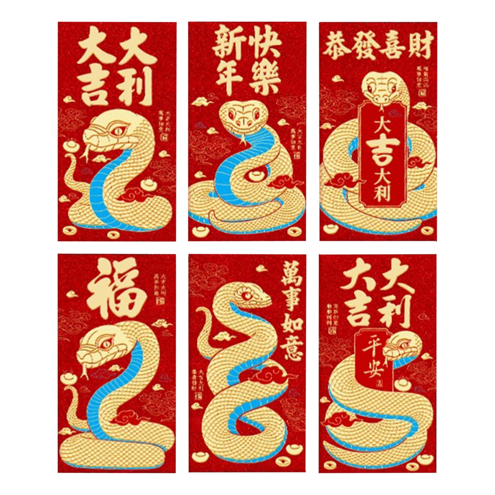 6Pcs Chinese Spring Festival Red Envelopes 2025 Lunar New Year Lucky