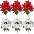 6Pcs Christmas Artificial Flowers Silk Poinsettia Bouquets Xmas Fake