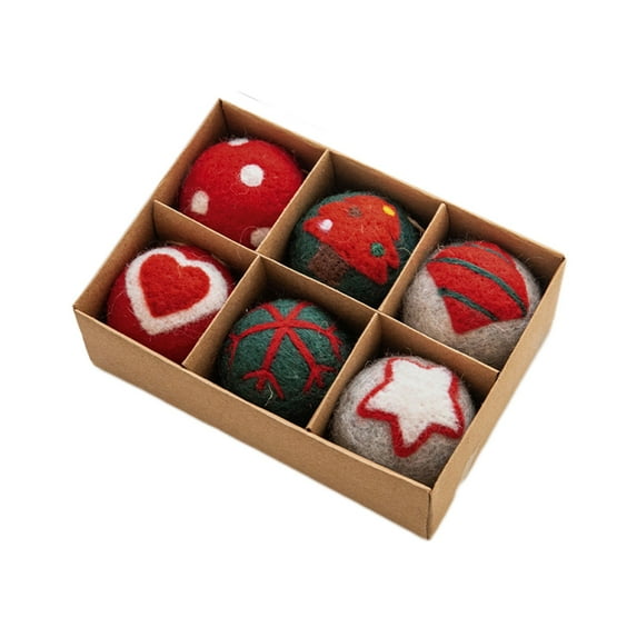 6Pcs Christmas Ball Ornament Felt Ball Ornament Decorative Christmas Print Gifts for Party Supplies Hanging Decoration for Xmas Tree Holiday Housewarming, Red