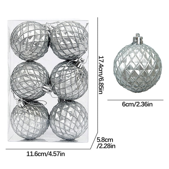 6Pcs Christmas Ball Ornaments Set, 2.36 Inch Shatterproof Plastic Xmas Tree Baubles, Holiday Hanging Decor for Christmas Tree Wreath Party