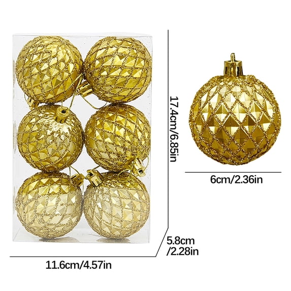 6Pcs Christmas Ball Ornaments Set, 2.36 Inch Shatterproof Plastic Xmas Tree Baubles, Holiday Hanging Decor for Christmas Tree Wreath Party