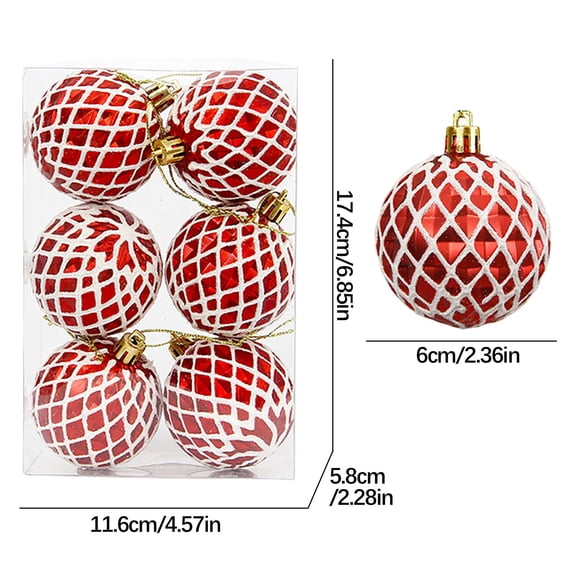6Pcs Christmas Ball Ornaments Set, 2.36 Inch Shatterproof Plastic Xmas Tree Baubles, Holiday Hanging Decor for Christmas Tree Wreath Party