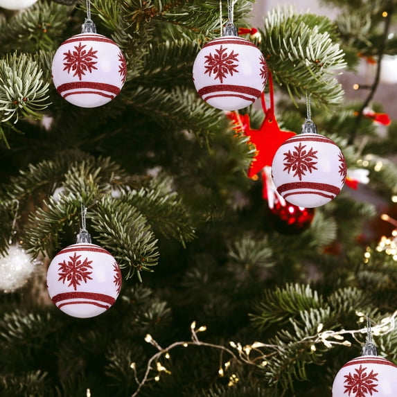 6Pcs Christmas Ball Ornaments, Shatterproof 2.36 in Red White Pattern Hanging Baubles, Plastic Decorative Balls for Christmas Tree, Holiday Party & Wedding Decor