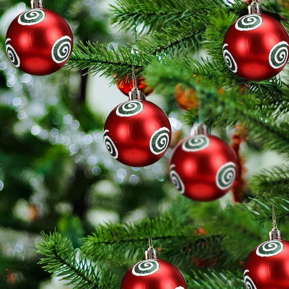 6Pcs Christmas Ball Ornaments, Shatterproof 2.36 in Red White Pattern Hanging Baubles, Plastic Decorative Balls for Christmas Tree, Holiday Party & Wedding Decor