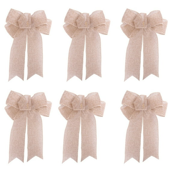 6Pcs Christmas Bows with Burlap,9.4Inch Handmade Christmas Fall Bows with Flocking Cloth for Christmas Tree Topper Decor,Holiday,Home Party Decor