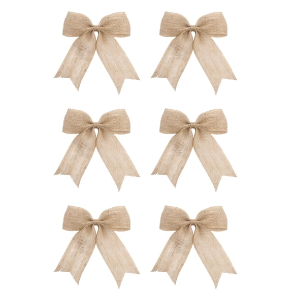 6Pcs Christmas Burlap Bows with Lace, 6.7 x 5.5 Inch Rustic Holiday Ribbon Bows for Christmas Tree, Wreath, Garland, Mantel and Farmhouse Decor