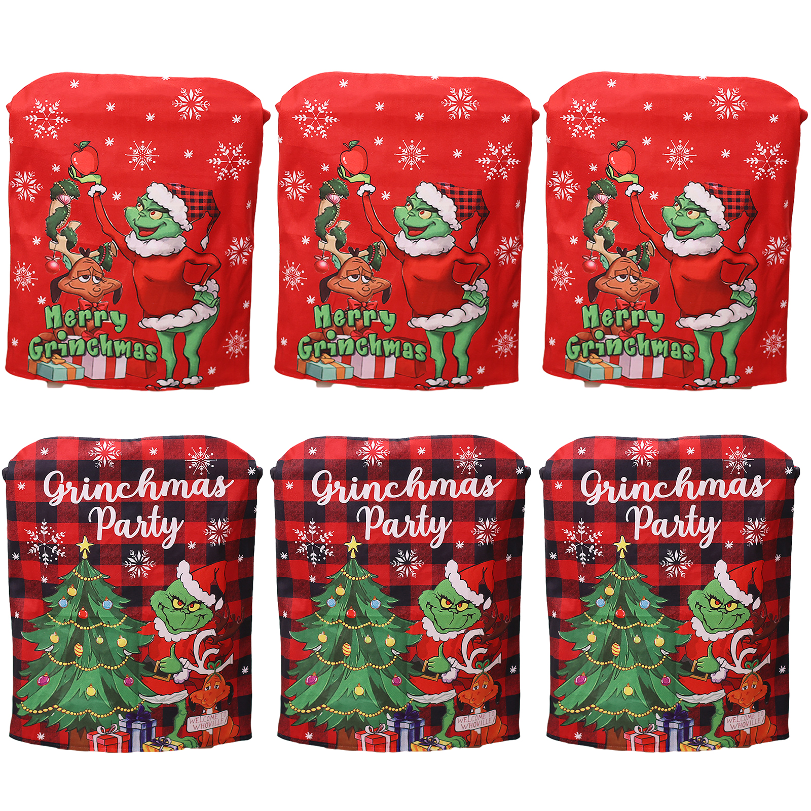 6Pcs Christmas Chair Cover Red NonWoven Fabrics Grinch Hat Chair Back