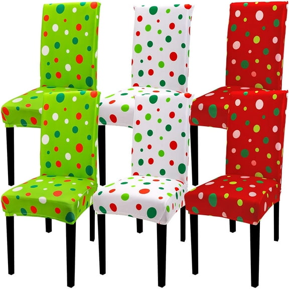 6Pcs Christmas Chair Covers Red Green Polka Dot Dining Chair Slipcover Xmas Removable Seat Covers for Home Kitchen Hotel Restaurant Decor