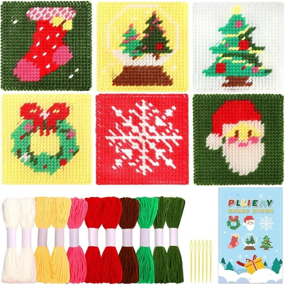 6Pcs Christmas Cross Stitch Beginner Kit for Kids,Embroidery Starter Kit for Boys and Girls