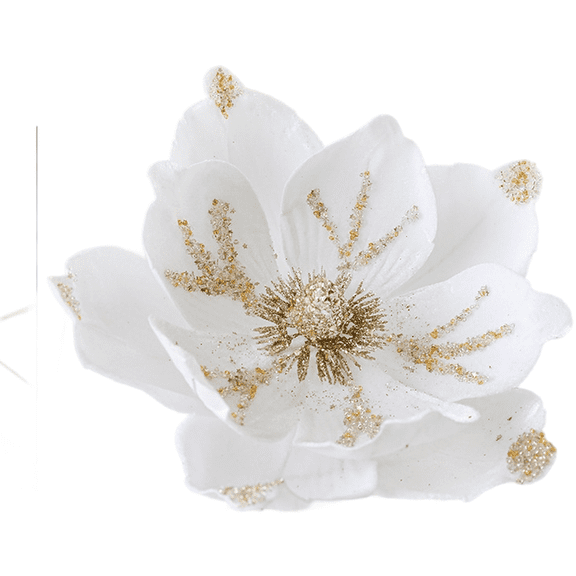 6Pcs Christmas Flower Magnolia Flowers 9.5" Artificial Poinsettia Stems Glitter Fake Magnolia Christmas Tree Decorations DIY Ornaments for Xmas Tree Party Wedding Holiday Decor