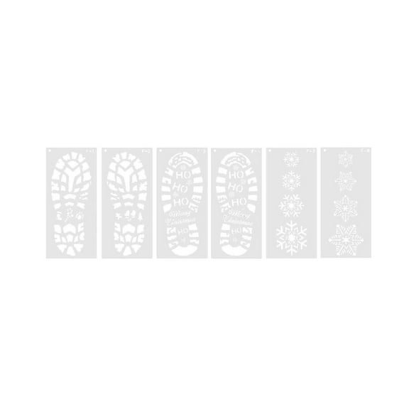 6Pcs Christmas Footprints Painting Template Santa Footprint Snowflake Stencils Coloring Embossing Stencil for Window Crafts
