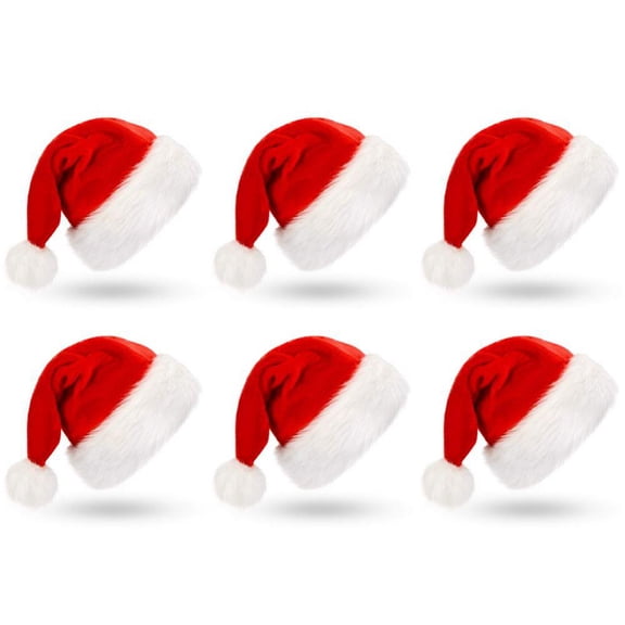 6Pcs Christmas Hat, Santa Hat, Adult Christmas Holiday Hat, Unisex Velvet Comfortable Christmas Hat, Thick Classic Fur, Christmas And New Year Holiday Party Supplies, Adult Size