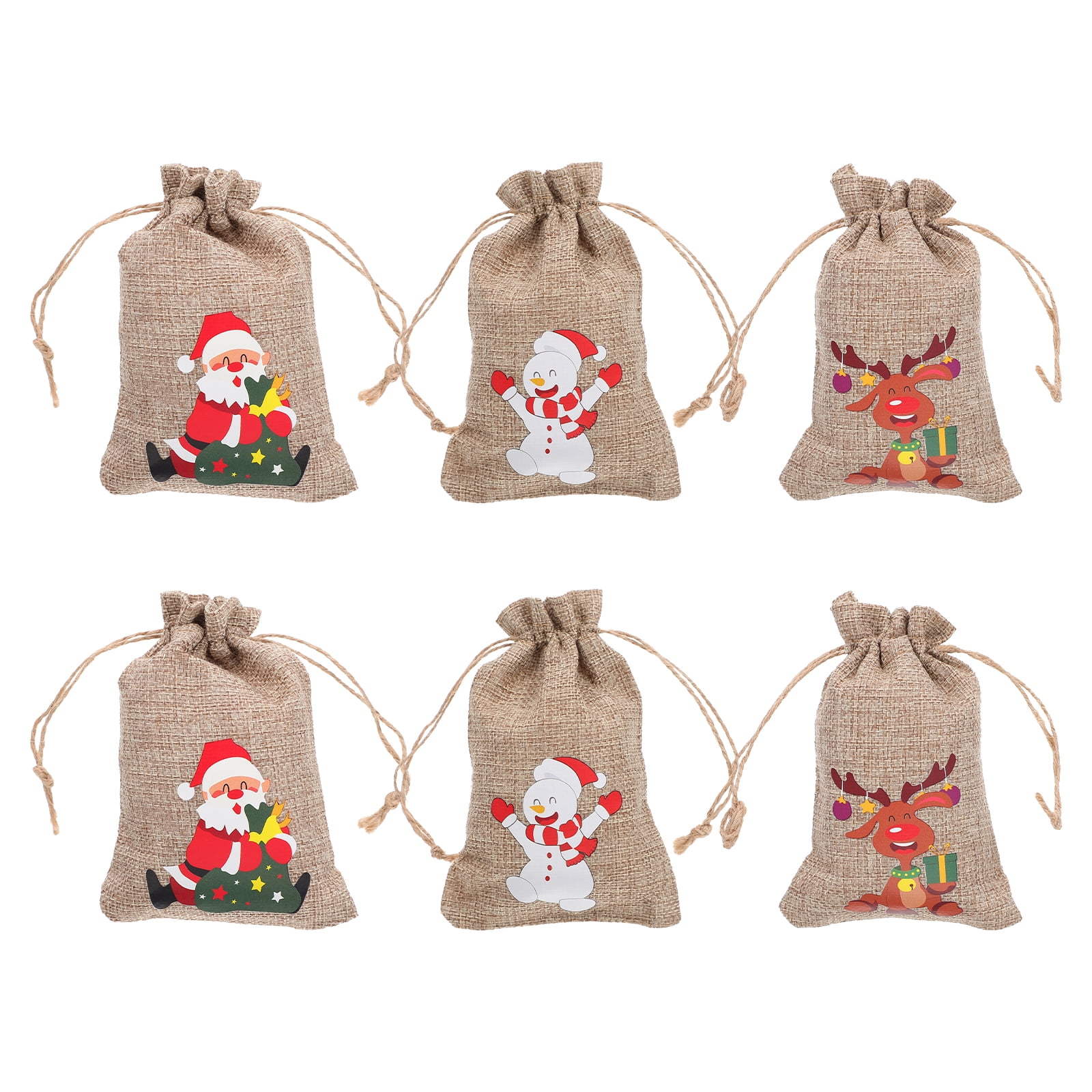 6Pcs Christmas Linen Gift Bags Simple Santa Gift Bags Candy Holding Pouches