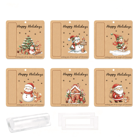 6Pcs Christmas Money Holders, Rustic Christmas Tree Hanging Cash Card Holder with Plastic Sleeve, Party Gift Decorations